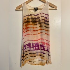 Bobeau Sheer Tank top multi colored Blouse with Polished tie dye accents.